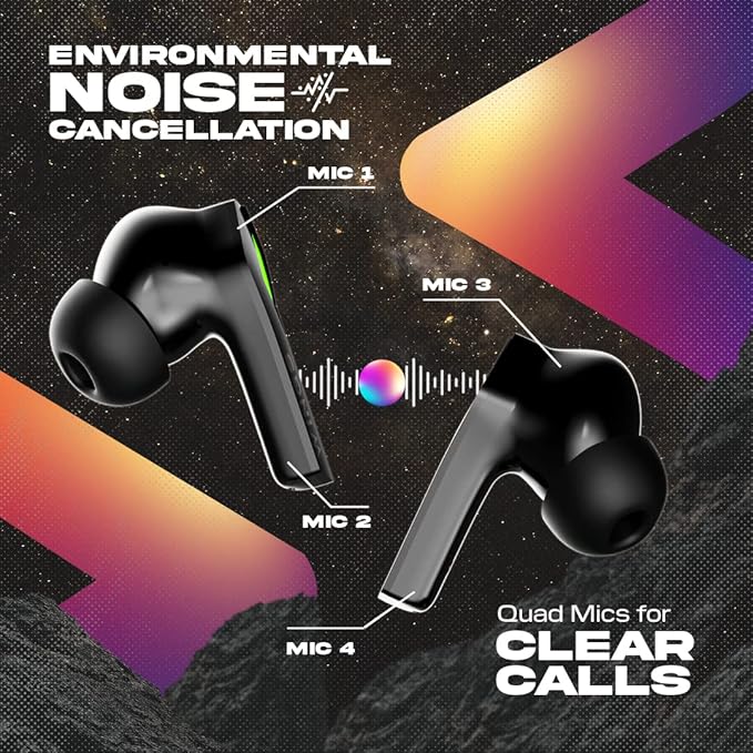 WINGS Phantom 860 Earbuds with Game mode, 50 hrsPlaytime, Quad ENC Mic & App Support Bluetooth Gaming - 1