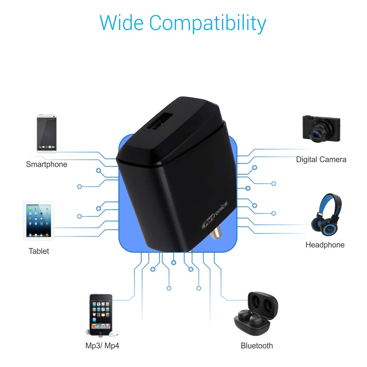 Portronics Adapto 144 2.1A Adapter with Single USB Port(Black) Total - 1