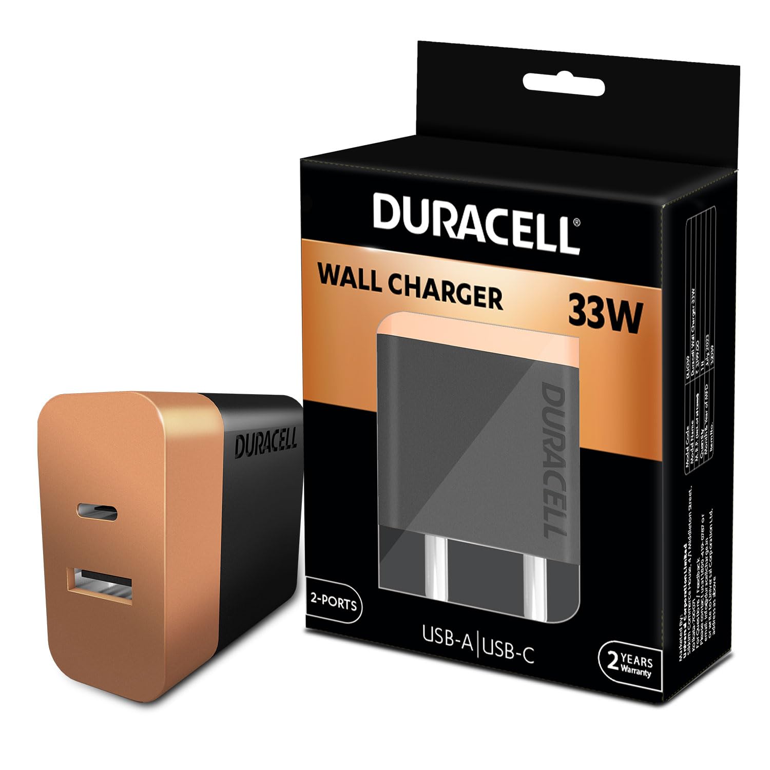 Duracell 33 Watts Fast Wall Charger Adapter, Dual Port, USB A, PD, Fast Mobile Charger Compatible with iPhone,Google, iPad, Samsung, Note, Redmi, Mi, - 0