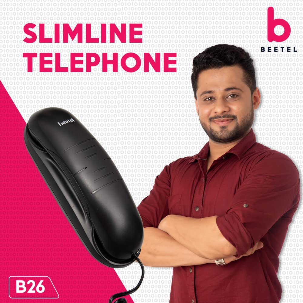 Beetel B26 Corded Slim Landline Phone,Ringer Volume Control,Wall/Desk Mountable,Ringer On/Off Switch,Clear Call Quality,Compact Design,Tone Pulse/Flas - 2