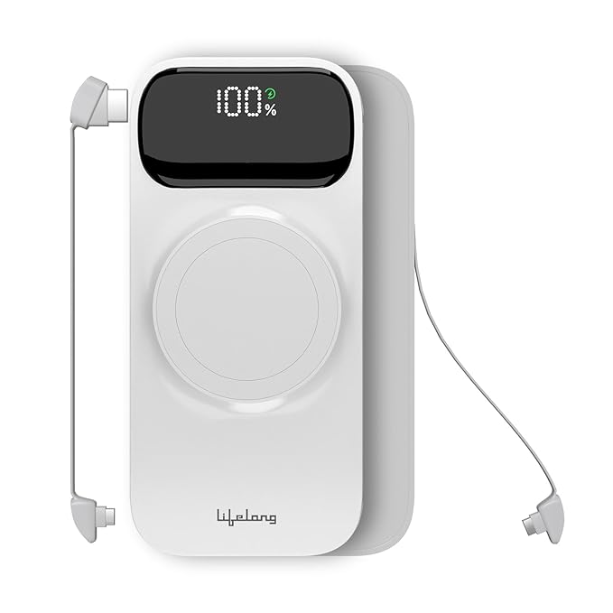 Lifelong ChargeMate 10000 mAh 22.5 W Wireless with MagSafe Slim Pocket Size Power Bank (White, Lithium Polymer, Fast Charging, Quick Charge 3.0 - 0