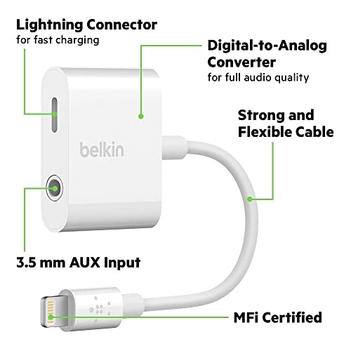 Belkin Charge + Audio Splitter, 3.5 mm Jack for Headphone + Lightning Port for Charging - 1