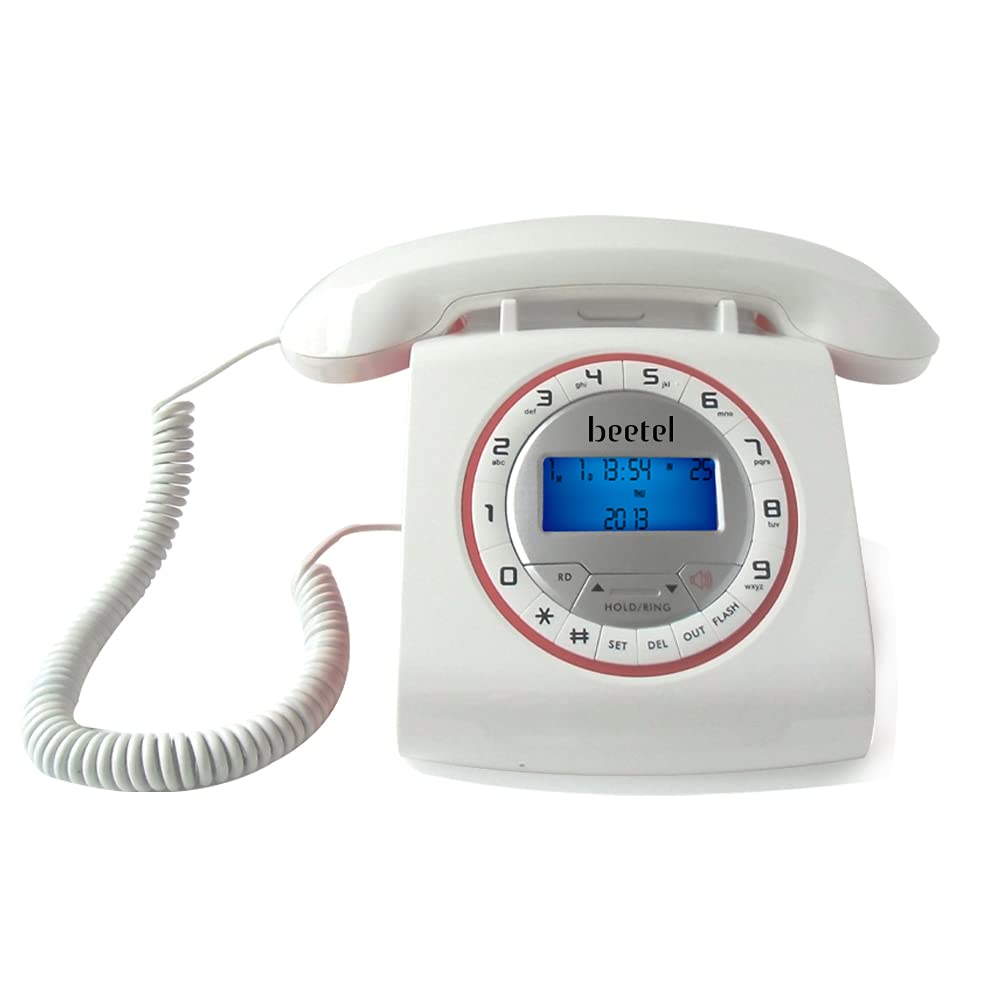 Beetel M73 Caller ID Corded Landline Phone with 16 Digit LCD Display, Retro Design, Alphanumeric Keypad, 2-Way Speaker Phone, Adjustable Ringing (Whit - 0