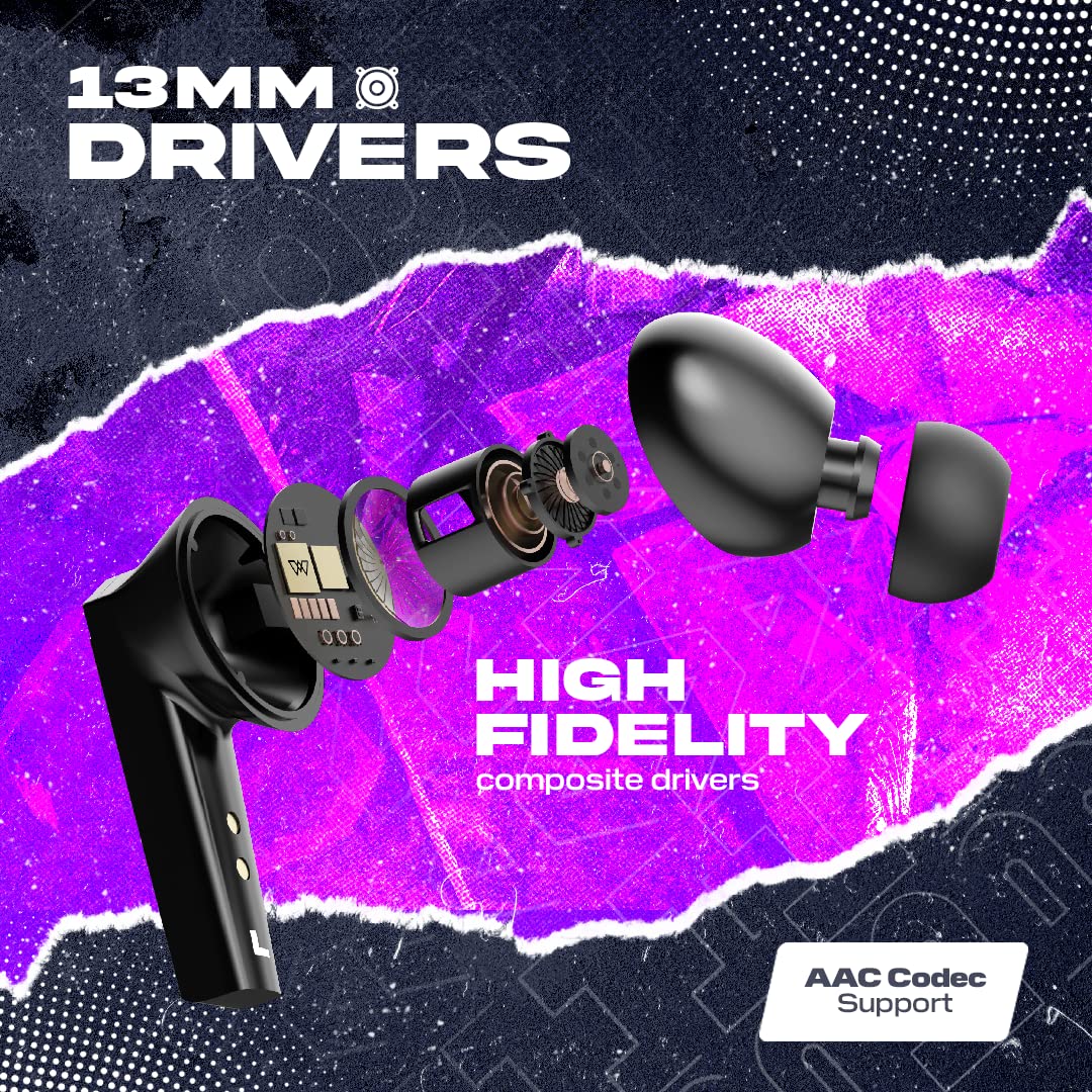 Wings Phantom 800 Best Low Latency 40ms Earbuds, Bluetooth Wireless Headphones, Gaming Case, LED Lights, 50 Hours Playtime, in-Ear Airpods with Mic, T - 2