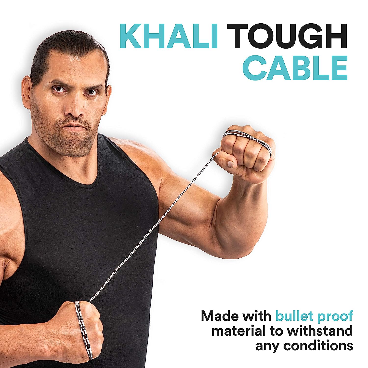 mivi Micro USB 6 Feet Cable with Khali Tough Bullet Proof Material (Black) Total - 2