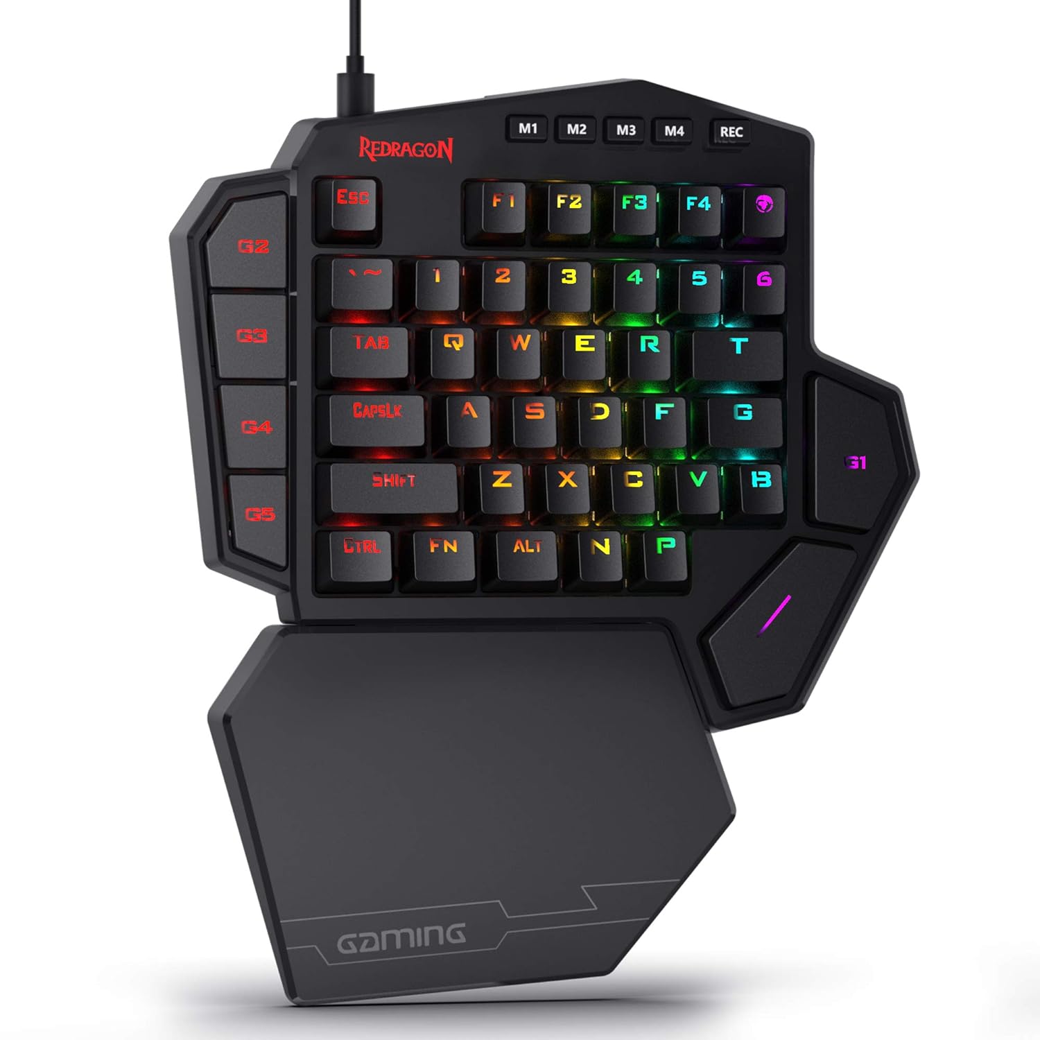 Redragon Store K585 DITI Wired, USB 2.0 One-Handed RGB Mechanical Gaming Keyboard with Brown Switches, Type-C Professional Gaming Keypad with 7 Onboard Macro Keys, Detachable Wrist Rest, 42 Keys - 0