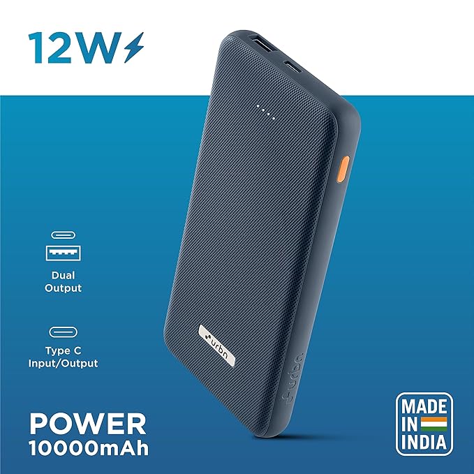 URBN Ultra Slim Power Bank 10000mAh Lithium Polymer with Dual Port & Type C - Purple | BIS Certified, 12W Output, 4-Layer Protection - 1
