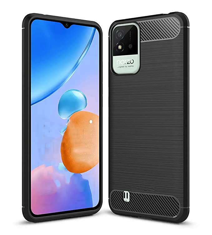 Amazon Brand - Solimo Mobile Case Rubber Pouch for Realme Narzo 50i (SOL-CARBON-RMN50I-BLK_Black) - 0