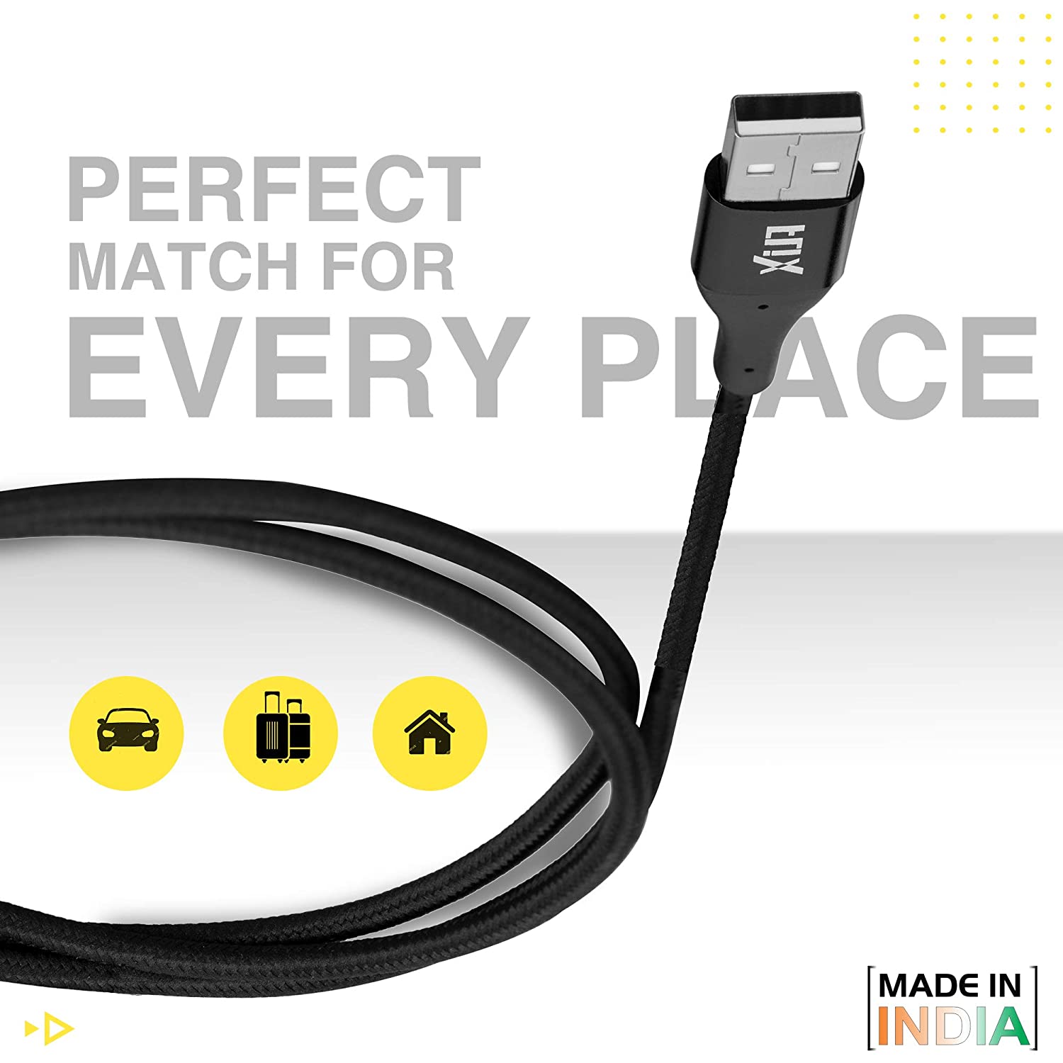 FLiX (Beetel) USB to Lightning Nylon Braided Data Sync & 2A Fast Charging Cable, Made in India, 480Mbps Data Sync, Super strong & Durable Nylon Cable, Total - 1