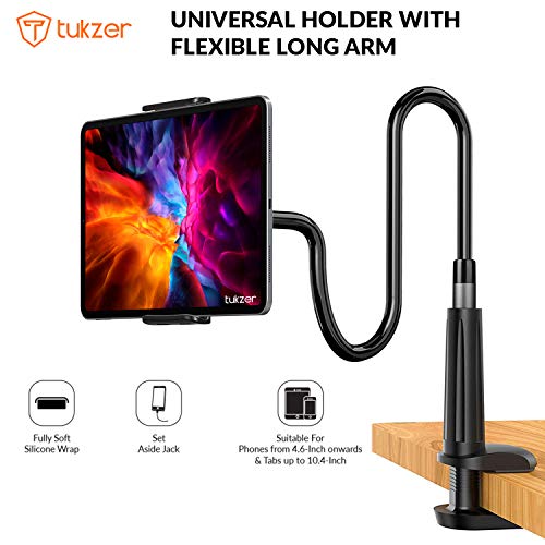 Tukzer Tabletop Universal Mobile & Tablet Holder with 360 Degree Flexible Rotation for Bed, Table, Kitchen, Bathroom Compatible with 4 inches to 10.5 Inches Tablet/Smartphones - 1