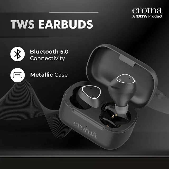 Croma TWS Earbuds with Noise Isolation (Sweat Resistant, 15 Hours Playback, Black) - 1