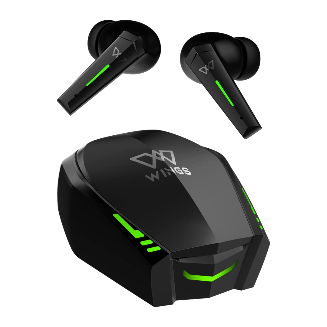 Wings Phantom 800 Best Low Latency 40ms Earbuds, Bluetooth Wireless Headphones, Gaming Case, LED Lights, 50 Hours Playtime, in-Ear Airpods with Mic, T - 0