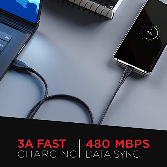 boAt Micro USB 55 Tangle-Free Cable with 3A Fast Charging & 480mbps Data Transmission(Black) - 2