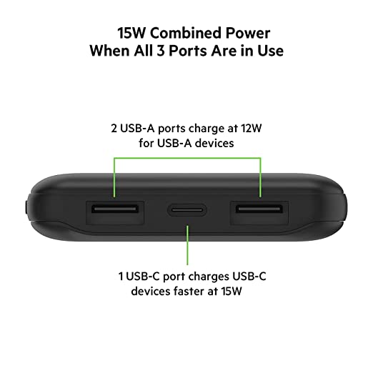 Belkin Pocket Power 10,000 mah Power Bank Charges 3 Devices simultaneously up to 15W (for iPhone, Samsung Galaxy,Pixel 4,Apple Watch, Apple AirPods an - 2