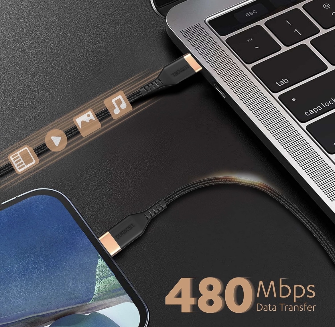 Duracell USB C To Lightning Apple Certified (Mfi) Braided Sync & Charge Cable For Iphone, Ipad And Ipod. Fast Charging Lightning Cable, 3.9 Feet (1.2M Total - 2