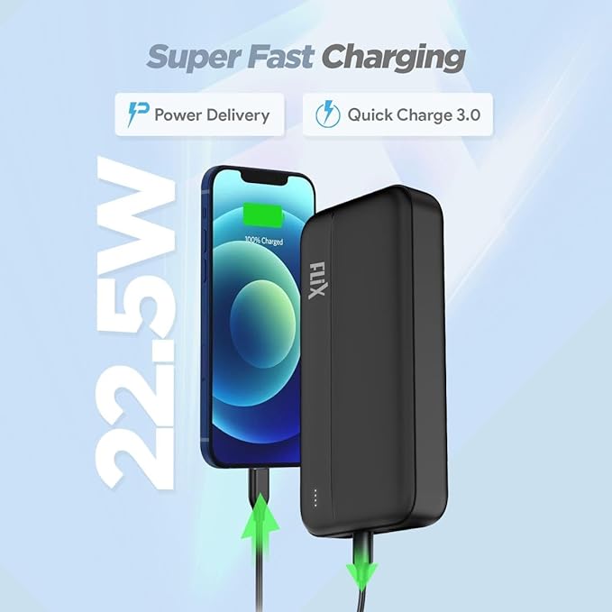 FLiX(Beetel) UltraCharge 20,000mAh QCPD Power Bank,USB C/B Input,Tripple output 22.5W - 1