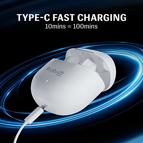 Lava Probuds 21 | Truly Wireless Bluetooth Buds with 45 hrs Playtime, 60mAh Bull Battery Buds | Type-C Fast Charging Earphones, T - 2