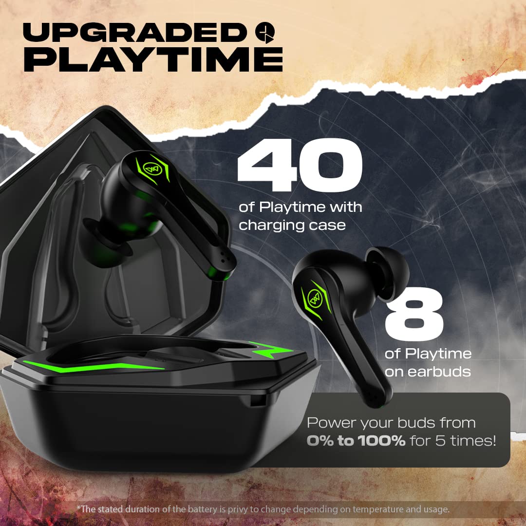 Wings Phantom Pro Wireless Earphones Earbuds with LED Battery Indicator, 50msLow Latency, Bluetooth 5.3, 40 Hours Playtime, MEMs Mic, IPX4 Resist, 12m - 1