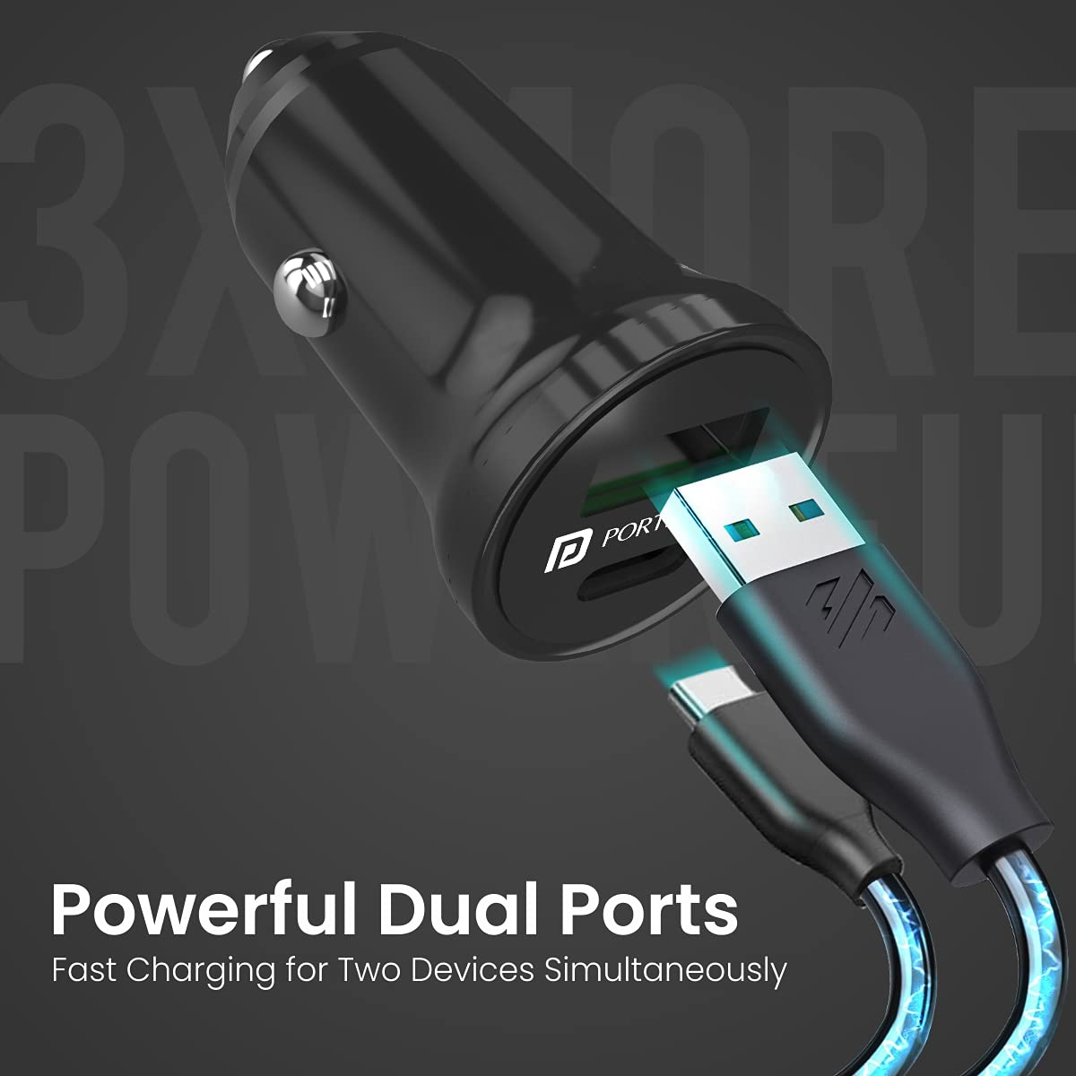 Portronics CarPower 7 Car Charger with Dual Output, Fast Charging (Type C PD 20W + QC 3.0A) Compatible with All Smartphones - 1