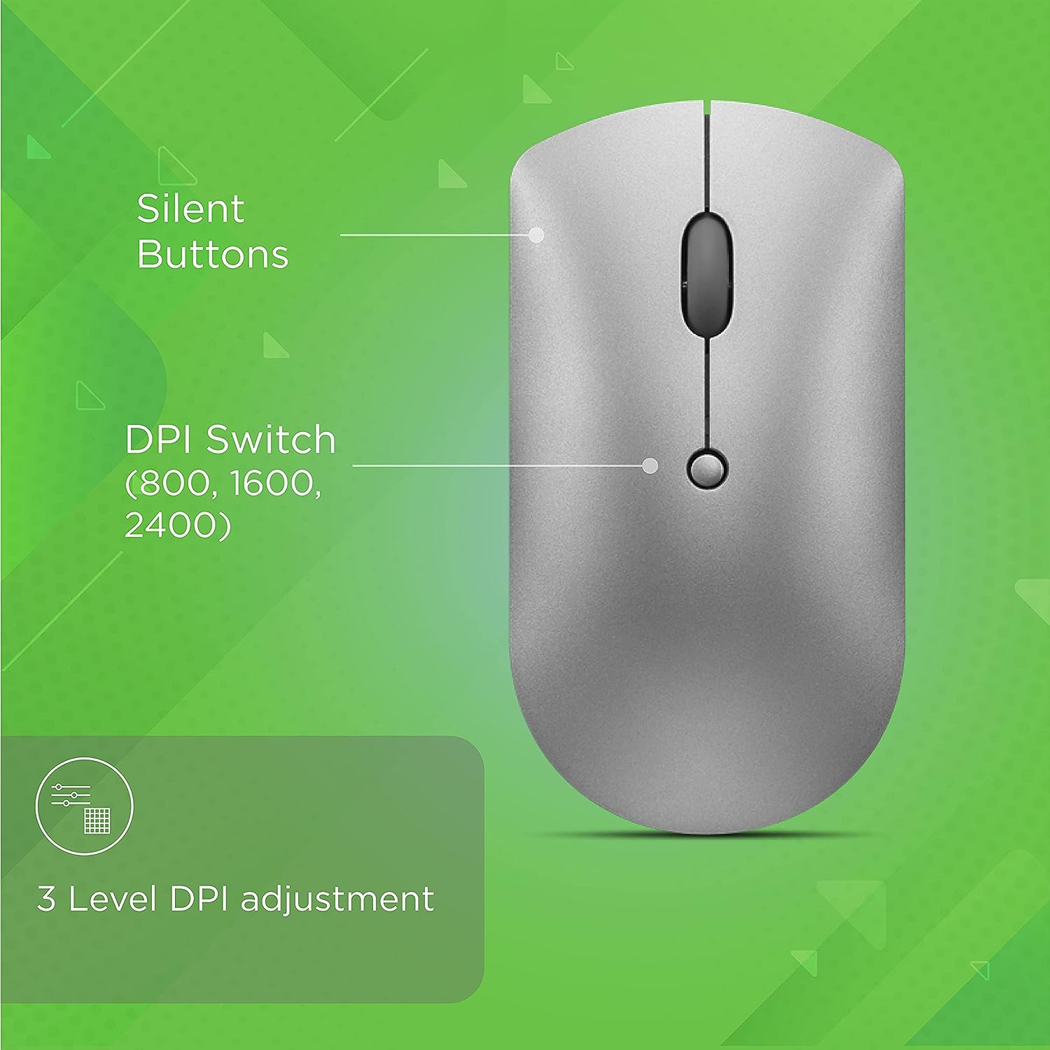 Lenovo 600 Bluetooth 5.0 Silent Mouse: Compact, Portable, Dongle-Free Multi-Device connectivity with Microsoft Swift Pair | 3-Level Adjustable DPI up to 2400 | Battery Life: up to 1 yr - 1