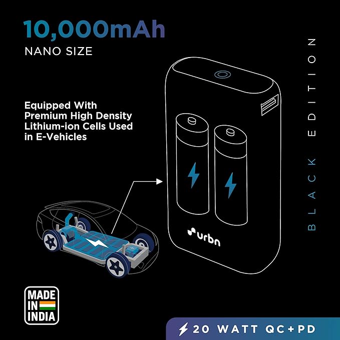URBN 10000 mAh Nano Power Bank | 20W Fast Charging | Smallest Power Bank | Made with EV Batteries | Type C PD - 2