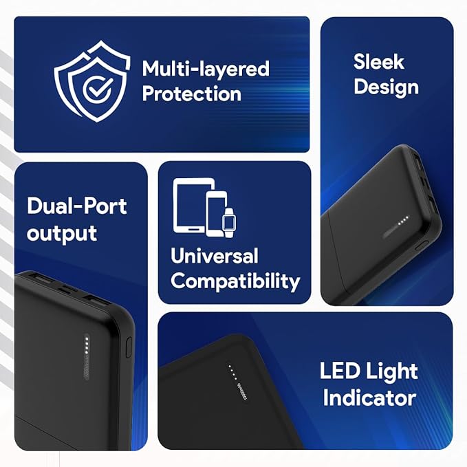 FLiX(Beetel) PowerXtreme 10,000mAh Slim Power Bank, USB C/Micro USB input, Dual USB A Output, Compatible - 3