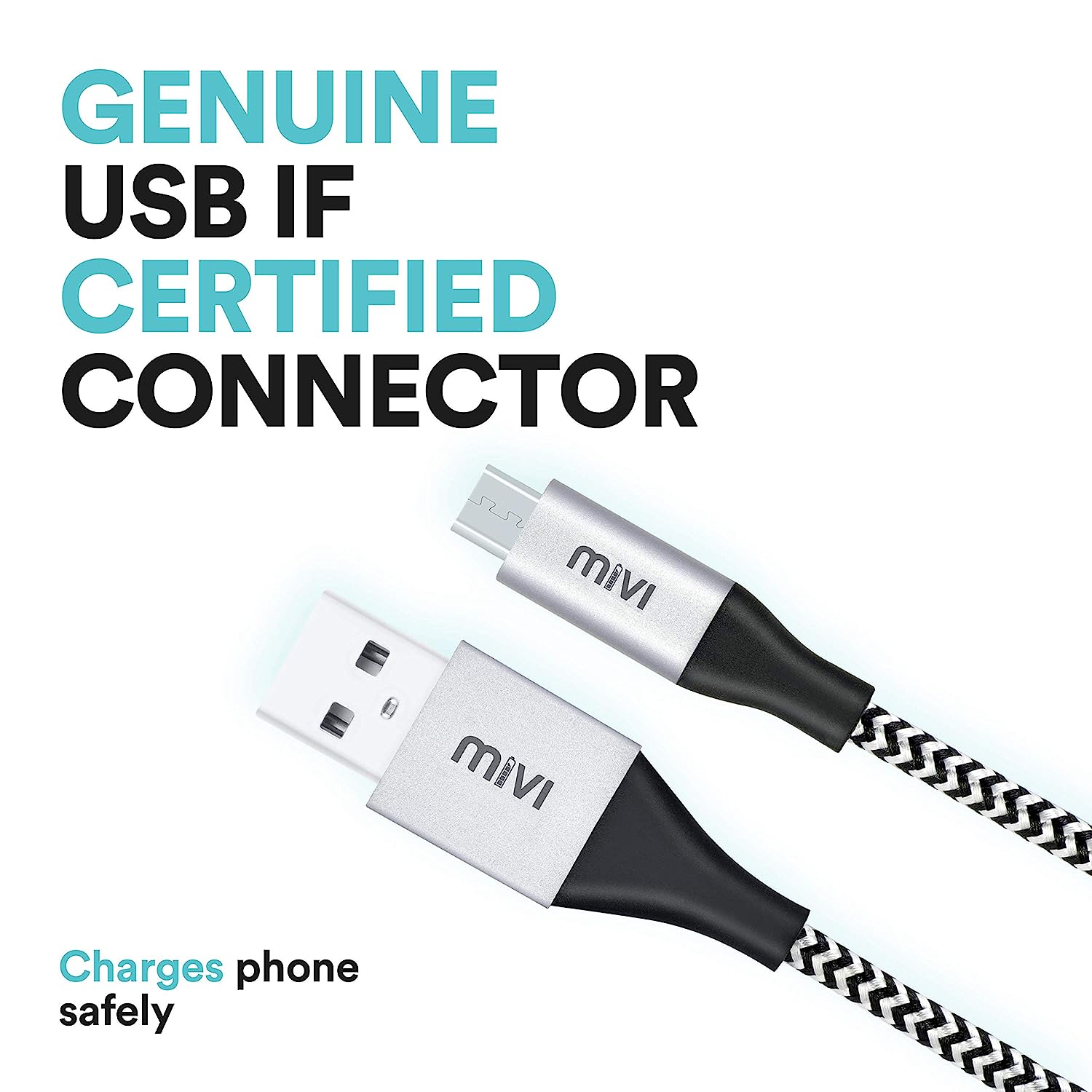 mivi Micro USB 6 Feet Cable with Khali Tough Bullet Proof Material (Black) Total - 1