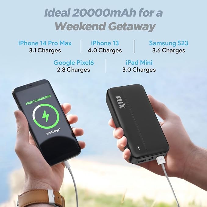 FLiX(Beetel) UltraCharge 20,000mAh QCPD Power Bank,USB C/B Input,Tripple output 22.5W - 3