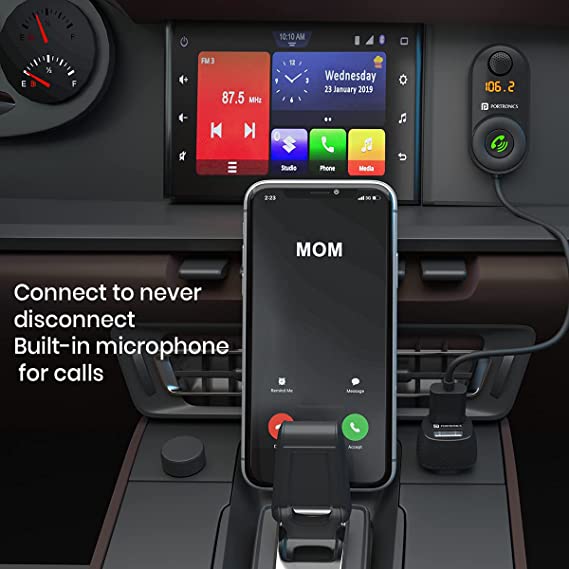 Portronics AUTO 17 in-Car Bluetooth Receiver for Handsfree Calling, Music System, Supports All Smartphones (Black) - 2