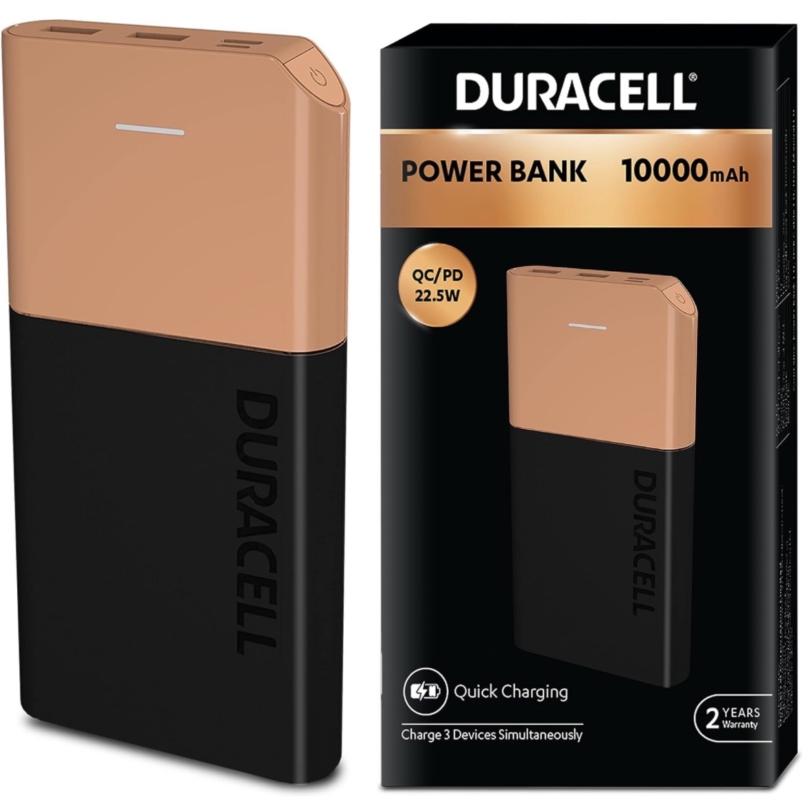 Duracell Power Bank 10000 mAh, Portable Charger, USB C/Micro USB Input, USB A/USB C Output, Fast Charge Technology, 22.5W Power Delivery for Smartphon - 0