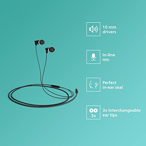 PHILIPS Audio TAE1136 Wired In Ear Earphones with Mic (Black) - 1