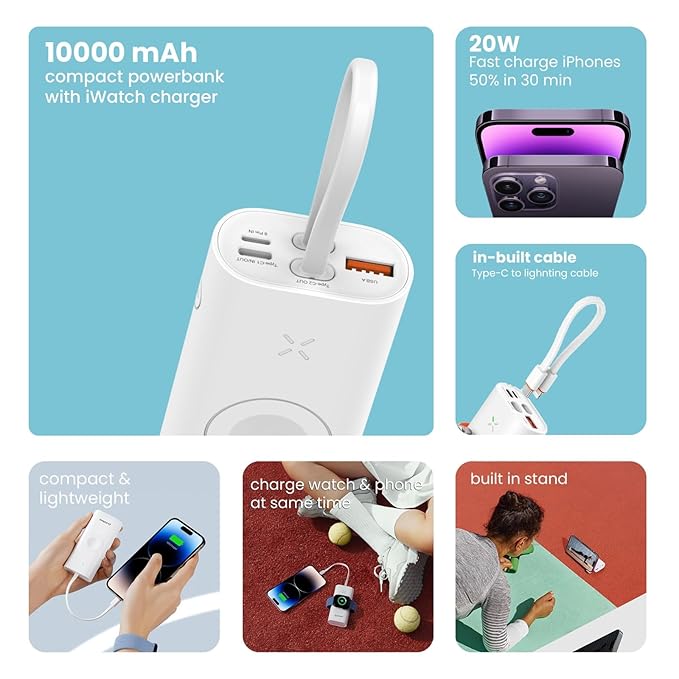 Stuffcool Ally 10000mAh Compact powerbank with Fast Wired Charging for iPhone, Built in Watch Charger - 1
