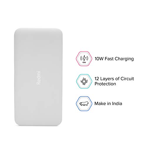 Redmi 10000mAh Lithium Polymer Power Bank with 10 Watt Fast Charging, (White) - 1