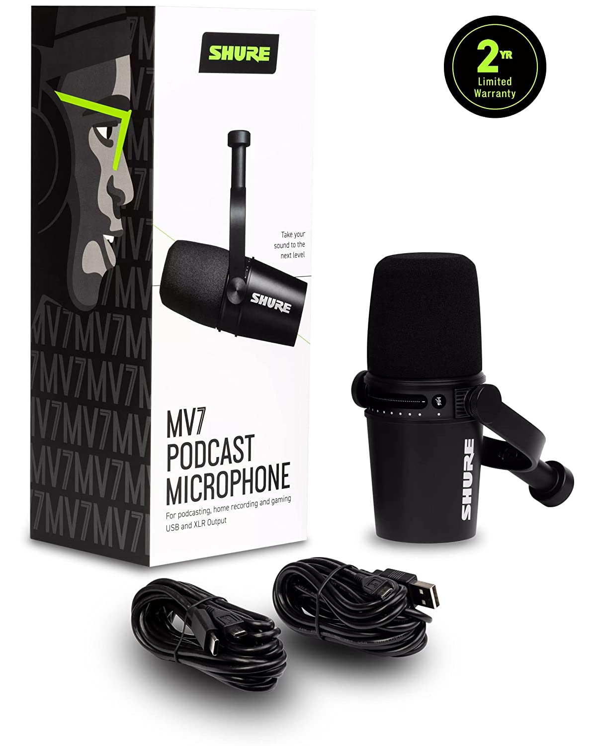 Shure MV7 USB Microphone with Tripod, for Podcasting, Recording, Streaming & Gaming, Built-in Headphone Output, All Metal USB/XLR Dynamic Mic, Voice-I Total - 3