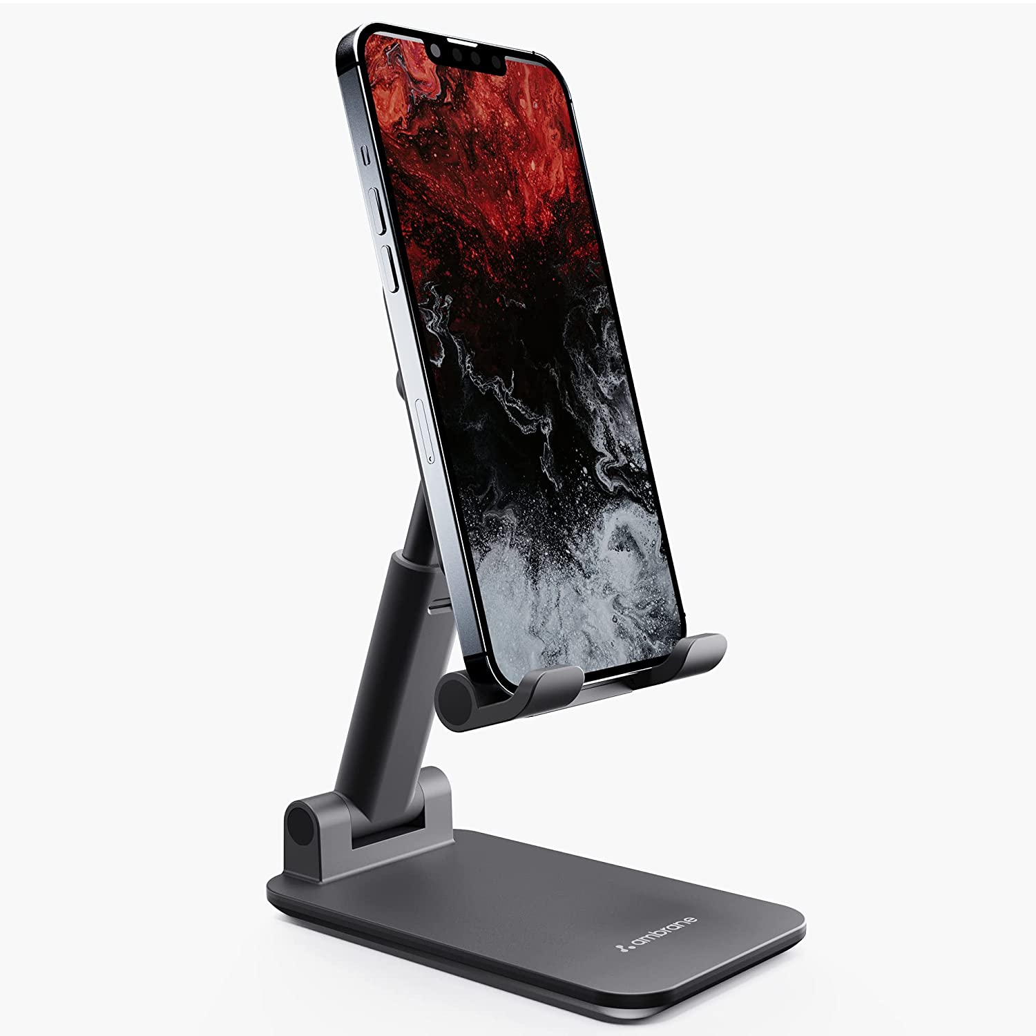 Ambrane Mobile Holding Tabletop Stand, 180 Perfect View, Height Adjustment, Wide Compatibility, Multipurpose, Anti-Skid Design - 0