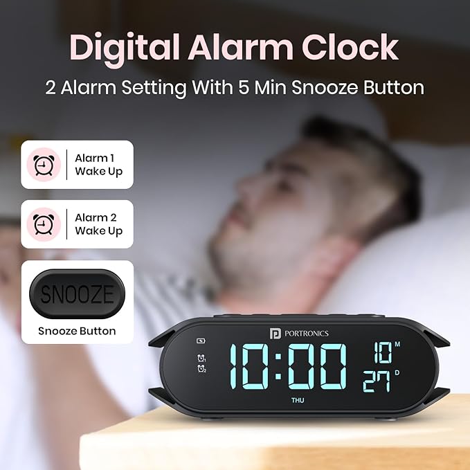Portronics VoltClock 15W Wireless Charger for All Compatible Wireless Charging Smartphones, Digital Clock - 1