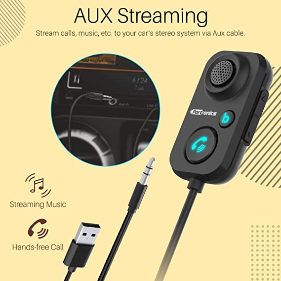 Portronics AUTO 12 in-Car Bluetooth Receiver for Handsfree Calling, Music System, Supports All Smartphones (Black) - 0