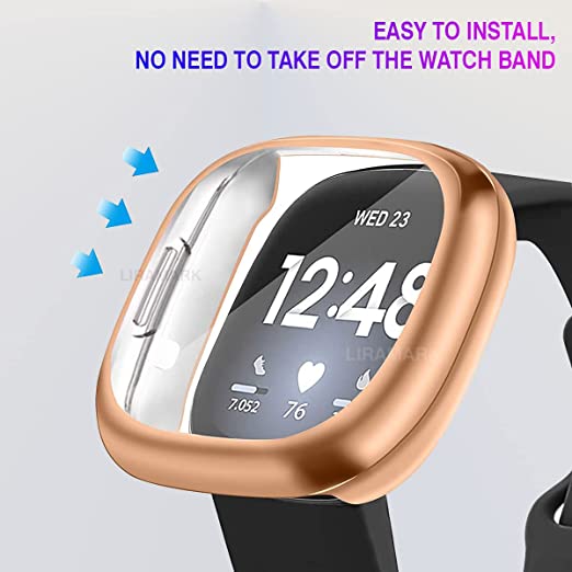 LIRAMARK Soft TPU Front Protection Case Cover for Fitbit Versa 3 / Fitbit Sense Smart Watch (Rose Gold) - 0