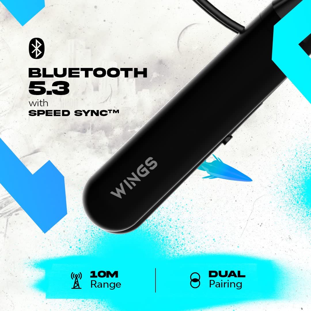 Wings Phantom 110 in Ear Neckband with ENC Mic,Dual Pairing, 20 hrs Playtime, Bluetooth 5.3,Dedicated Bass Boost Mode and Gaming Mode with 50ms Ultra - 1
