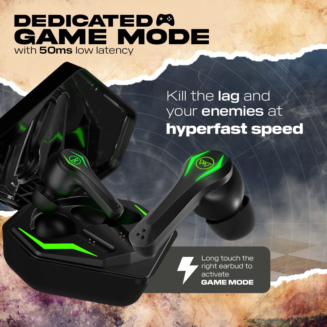 Wings Phantom Pro Wireless Earphones Earbuds with LED Battery Indicator, 50msLow Latency, Bluetooth 5.3, 40 Hours Playtime, MEMs Mic, IPX4 Resist, 12m - 2