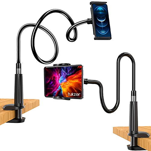 Tukzer Tabletop Universal Mobile & Tablet Holder with 360 Degree Flexible Rotation for Bed, Table, Kitchen, Bathroom Compatible with 4 inches to 10.5 Inches Tablet/Smartphones - 0