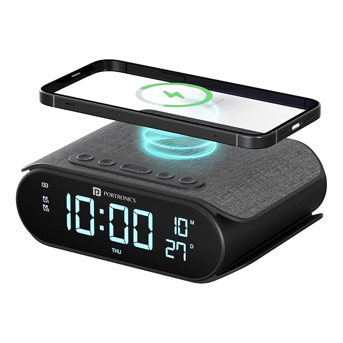 Portronics VoltClock 15W Wireless Charger for All Compatible Wireless Charging Smartphones, Digital Clock - 0