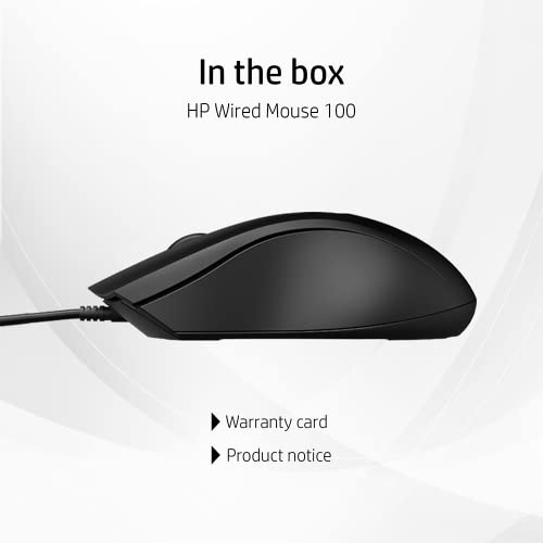 HP Wired Mouse 100 with 1600 DPI Optical Sensor, USB Plug-and -Play,ambidextrous Design, Built-in Scrolling and 3 Handy Buttons - 4