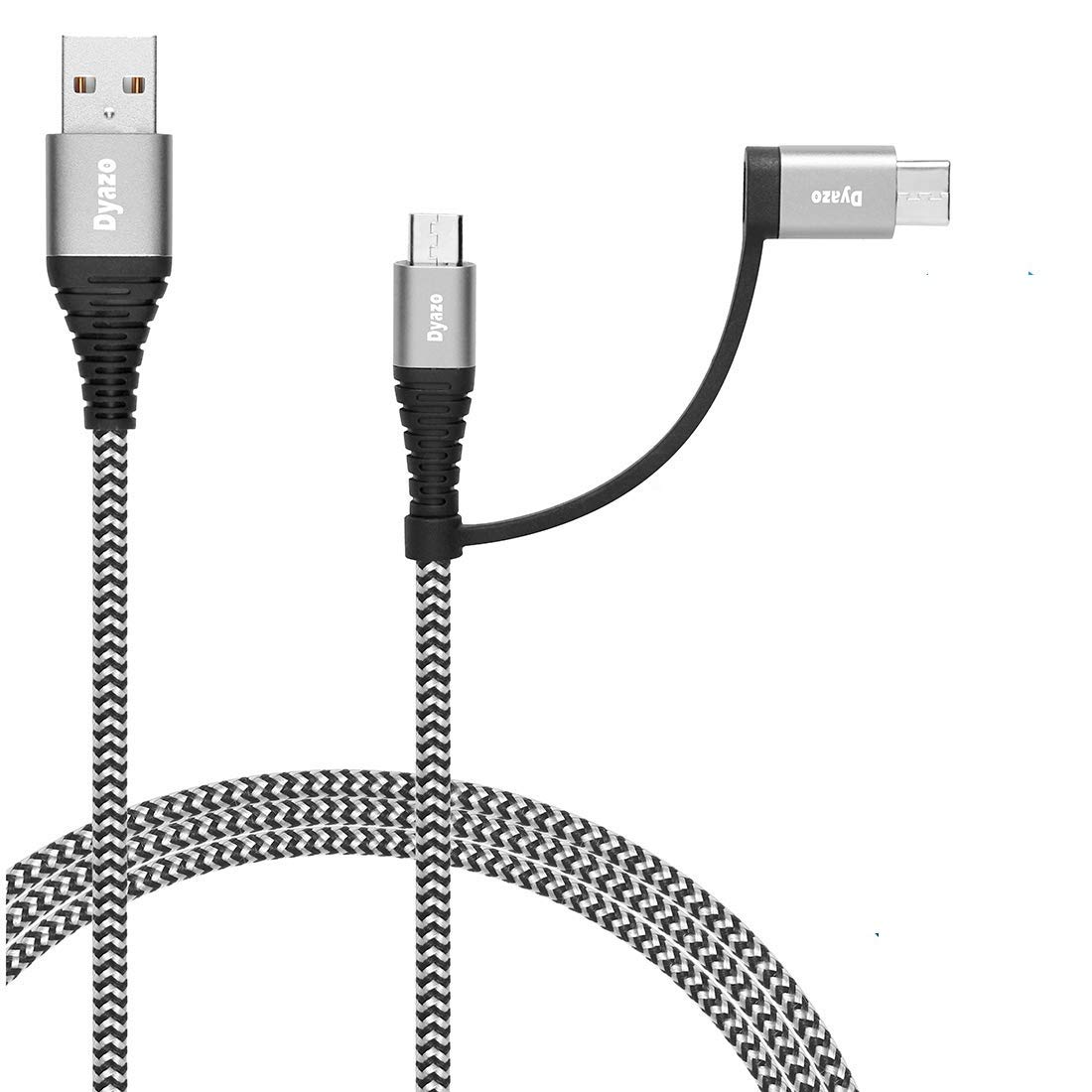 Dyazo 4 ft / 1.2 m 2 in 1 Cable [ Micro USB & Type C ] Nylon Braided Fast Charging with Flexi Head Technology Compatible with All Type c & Micro USB P - 0