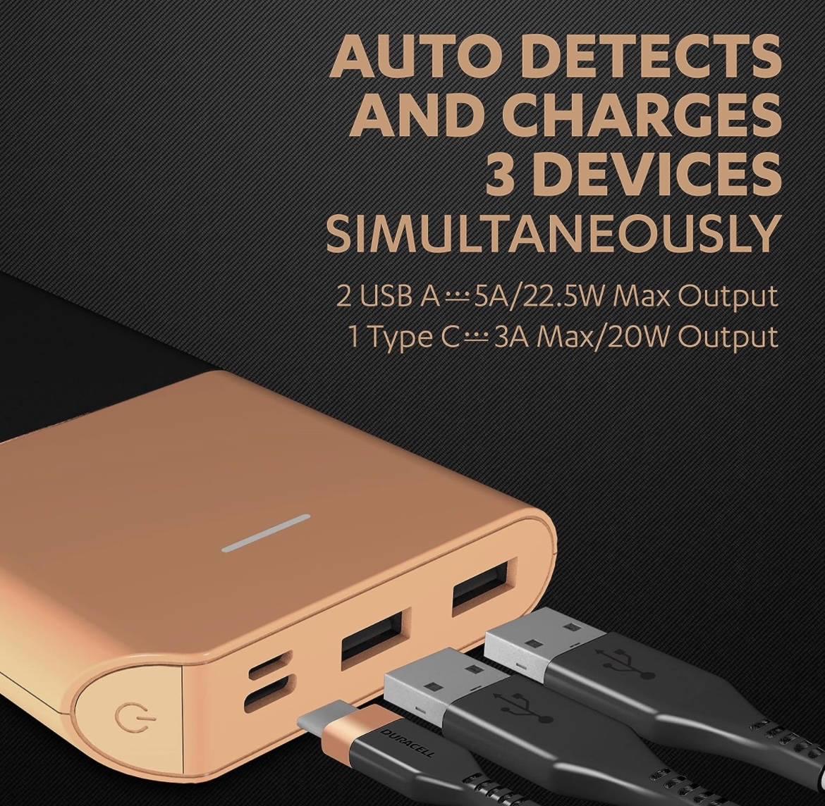 Duracell Power Bank 10000 mAh, Portable Charger, USB C/Micro USB Input, USB A/USB C Output, Fast Charge Technology, 22.5W Power Delivery for Smartphon - 2