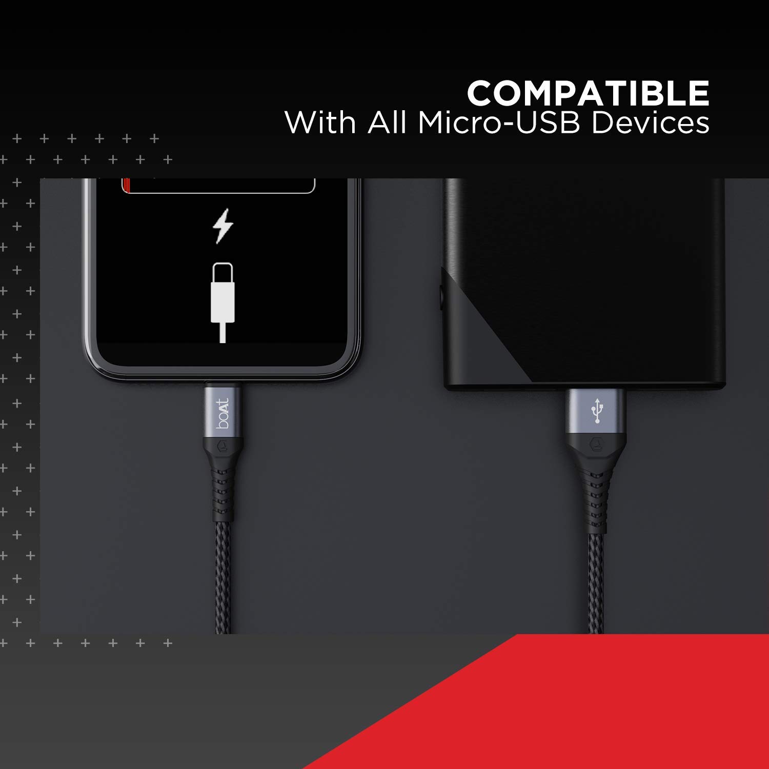 Boat Micro USB 550 Stress Resistant, Tangle-Free, Sturdy Cable with 3A Fast Charging & 480Mbps Data Transmission, 10000+ Bends Lifespan and Extended f Total - 1