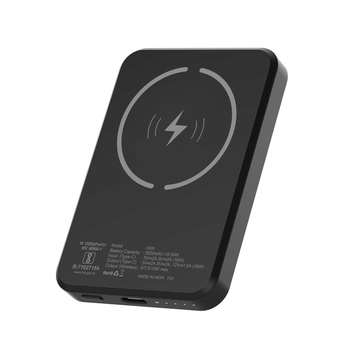Stuffcool Click 5000mAh Made in India Magnetic Wireless Powerbank with 18W PD Fast Charing Type C Port - 0