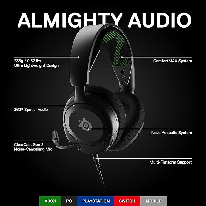 SteelSeries New Arctis Nova 1X - Signature Arctis Sound - ClearCast Gen 2 Mic - Xbox Series X|S, PC, PlayStation - 2