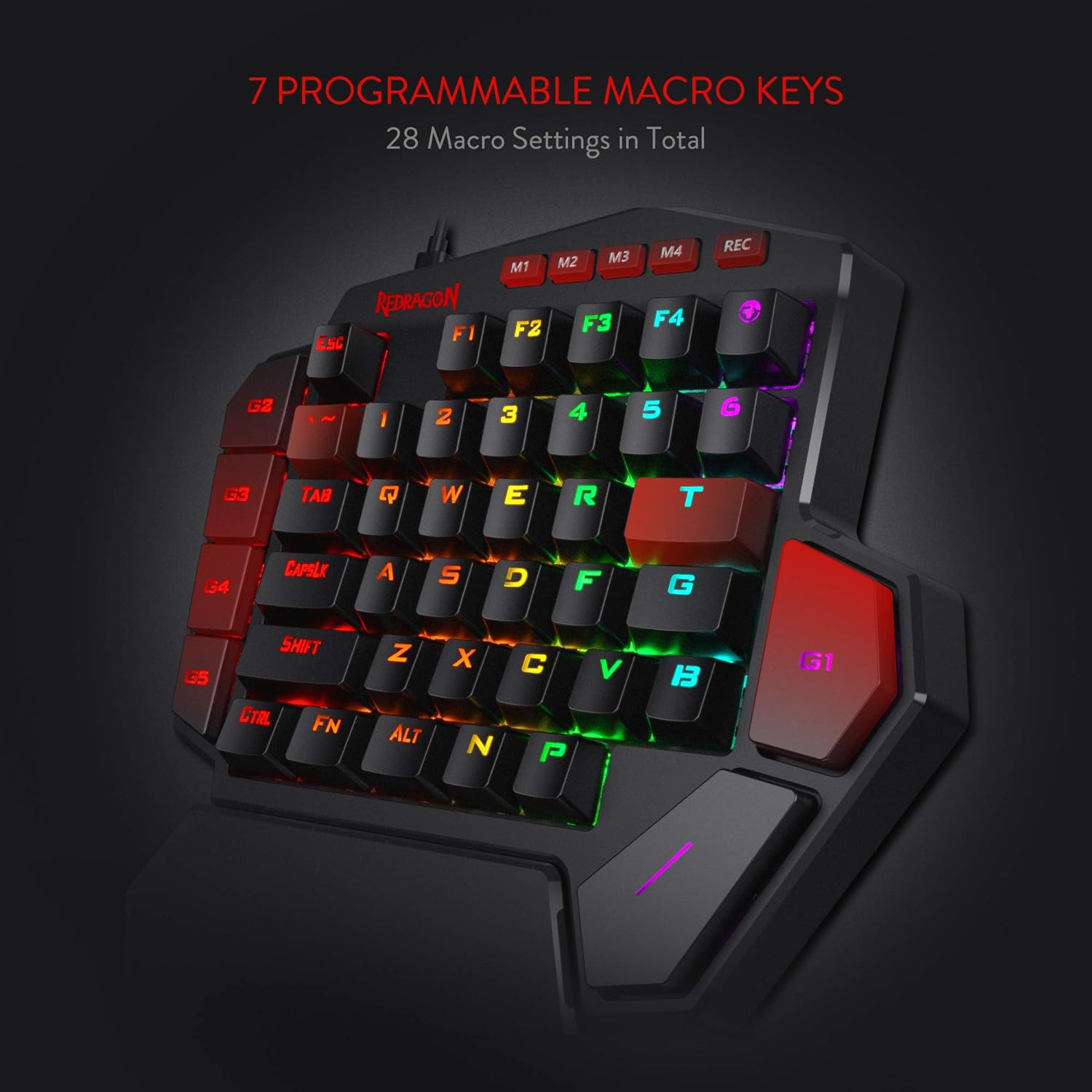 Redragon Store K585 DITI Wired, USB 2.0 One-Handed RGB Mechanical Gaming Keyboard with Brown Switches, Type-C Professional Gaming Keypad with 7 Onboard Macro Keys, Detachable Wrist Rest, 42 Keys - 2
