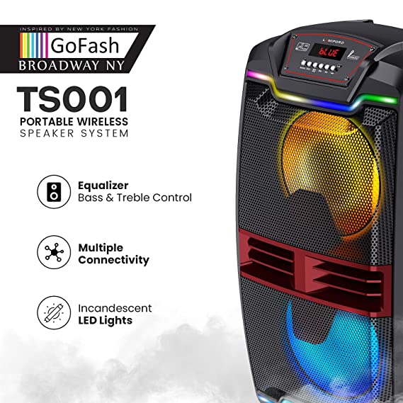 Lumiford GoFash TS001 50 watts Trolley Karaoke Bluetooth Party Speaker with Remote, Built-in Amplifier & Wireless Mic (Black) - 0